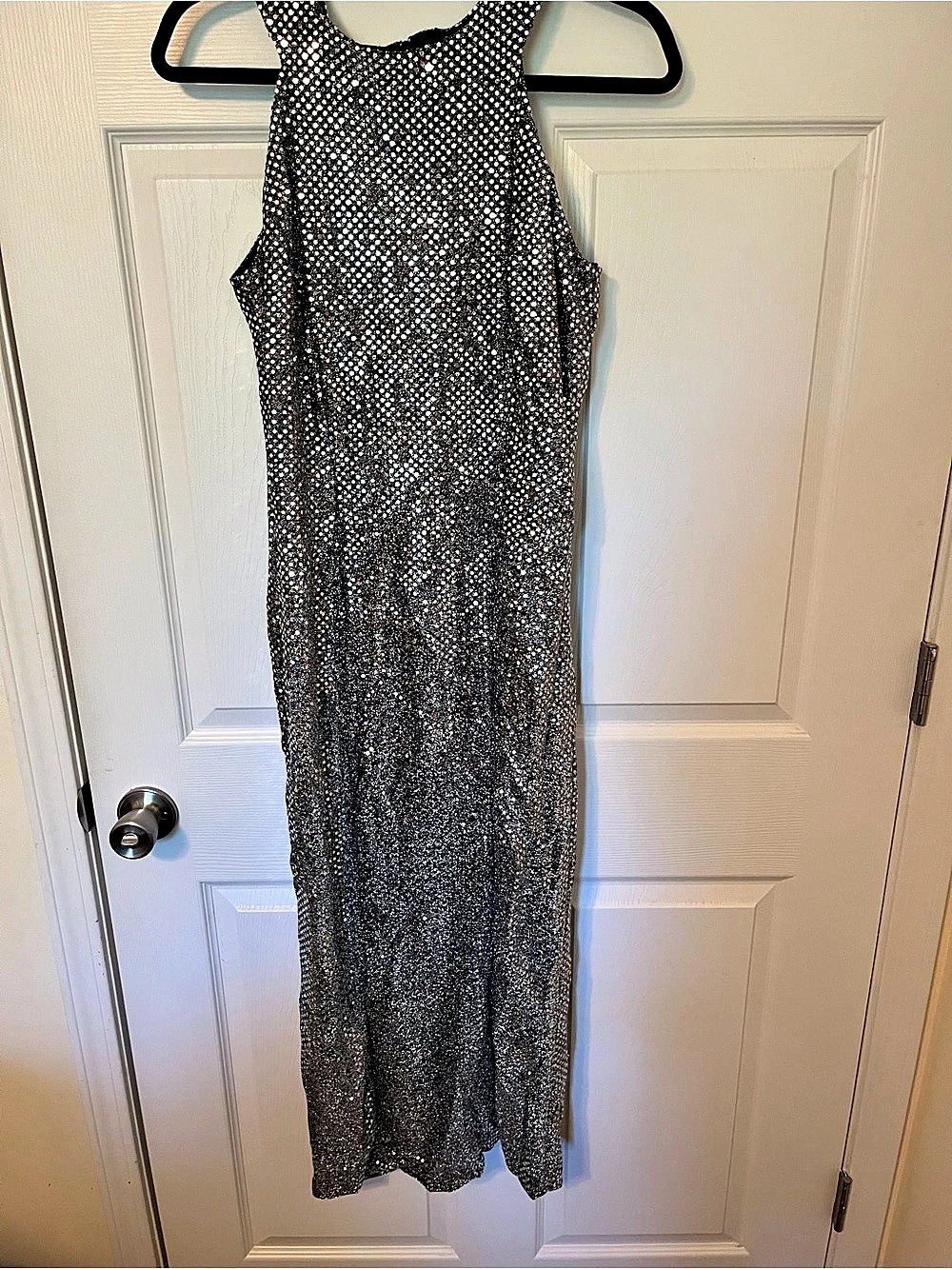 Molly Malloy sequined Maxi Dress in Black & Silver Size 8 Like New